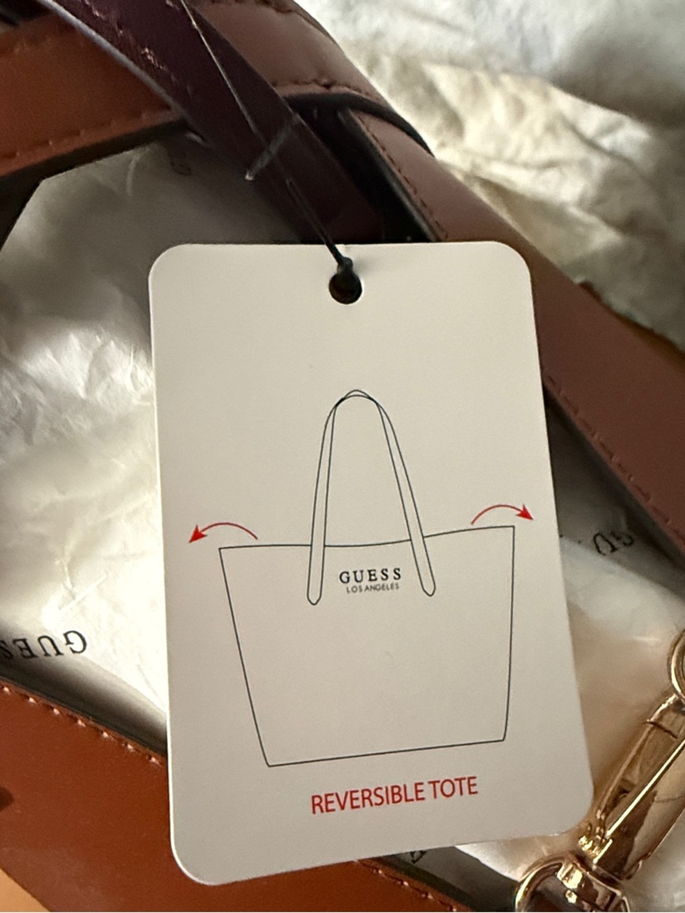 GUESS Brown Convertible Tote with Gold Logo - Picture 4 of 4